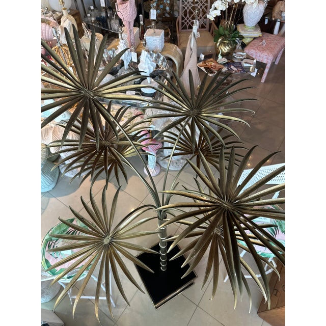 Vintage Brass Gold Italian Tole Metal Palm Tree Pot Statue Faux Bamboo Plant For Sale - Image 9 of 12