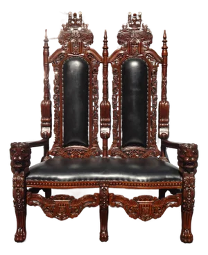 Unique Highly Carved Lion King Throne Leather Settee Chair W Lion Handrests
