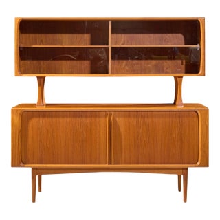 Bernhard Pedersen Mid Century Danish Teak Tambour Credenza and Hutch For Sale