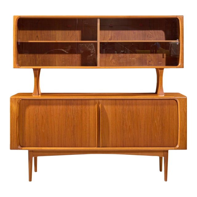 Bernhard Pedersen Mid Century Danish Teak Tambour Credenza and Hutch For Sale