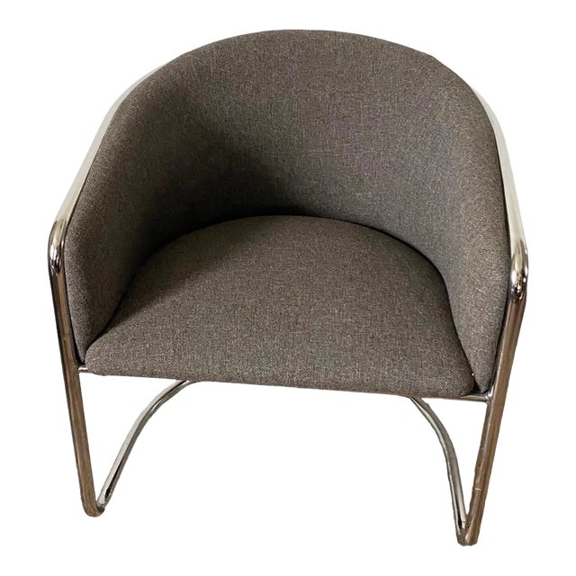 Vintage 1970s Anton Lorenz Thonet Gray Barrel Back Tub Chair Chrome Cantilevered Base For Sale