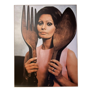 1960s "Sophia Loren With Large Spoon & Fork" Reproduction Photograph, Framed