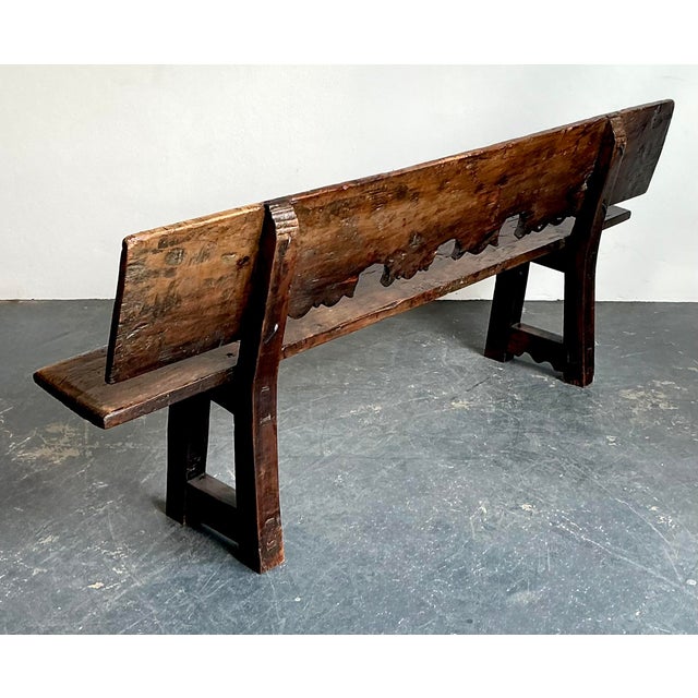 Vintage 18th Century Carved Plank Bench For Sale - Image 4 of 12