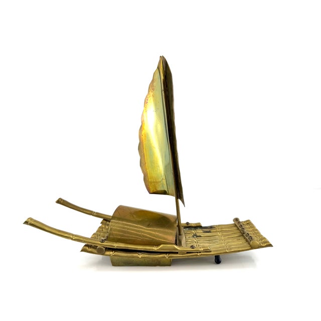 Metal Mid-Century Brass Asian-Style Sailboat For Sale - Image 7 of 12