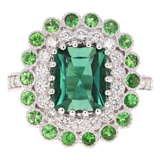 4.06 Carat Tourmaline Diamond 14 Karat White Gold Cocktail Ring, Size 7 For Sale