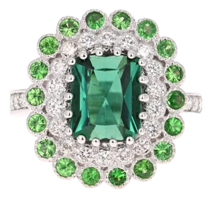 4.06 Carat Tourmaline Diamond 14 Karat White Gold Cocktail Ring, Size 7