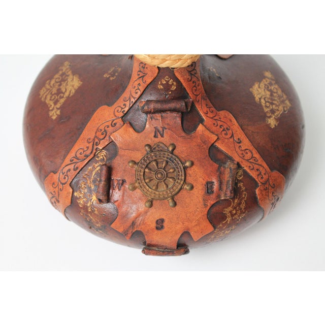 Animal Skin Vintage Nautical Italian Hand Tooled Leather Wrapped Decanter Bottle For Sale - Image 7 of 13