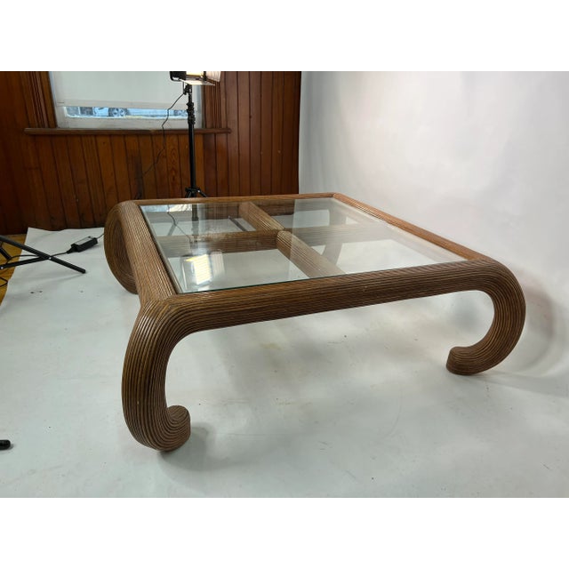 Vintage Split Reed Rattan Chow Leg Coffee Table For Sale - Image 4 of 12