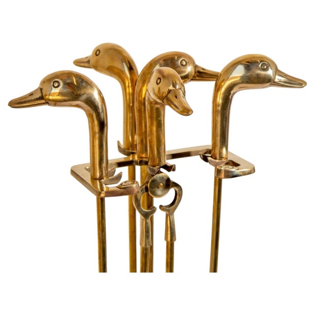Vintage French Solid Brass Duck Head Fireplace Tool Set, Maison Jansen Style, 19 For Sale - Image 16 of 17