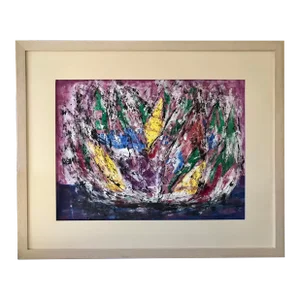 Vintage Modern Abstract Expressionist Painting "Flower Bowl" by Lois Walker