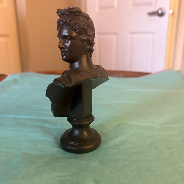 Figurative Contemporary Neoclassical Matte Black Resin Bust of Apollo Belvedere For Sale - Image 3 of 5