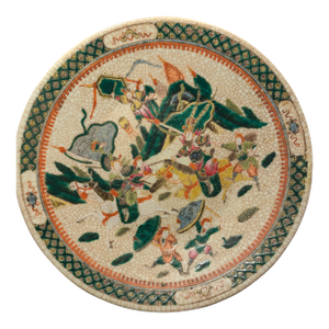 Antique Chinese Crackle Glaze Charger | Nezha Battle Scene | Famille Verte | Late Qing Dynasty c.1880–1920