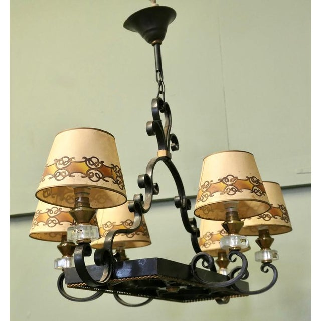 Large French Wrought Iron Country Chandelier, 1960 For Sale - Image 3 of 7