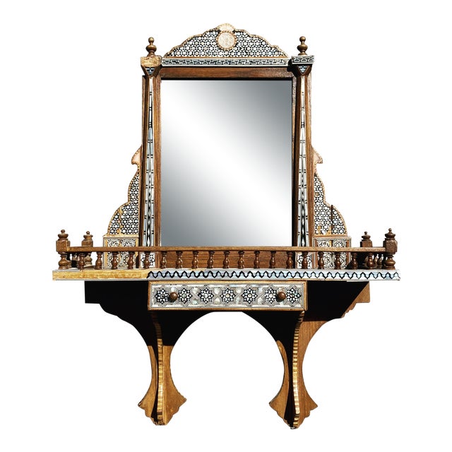 Inlaid Mother Of Pearl Mirror With Shelf And Drawer Chairish