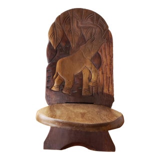 Mid 20th Century West African Carved Hardwood Elephant Motif Birthing Chair For Sale