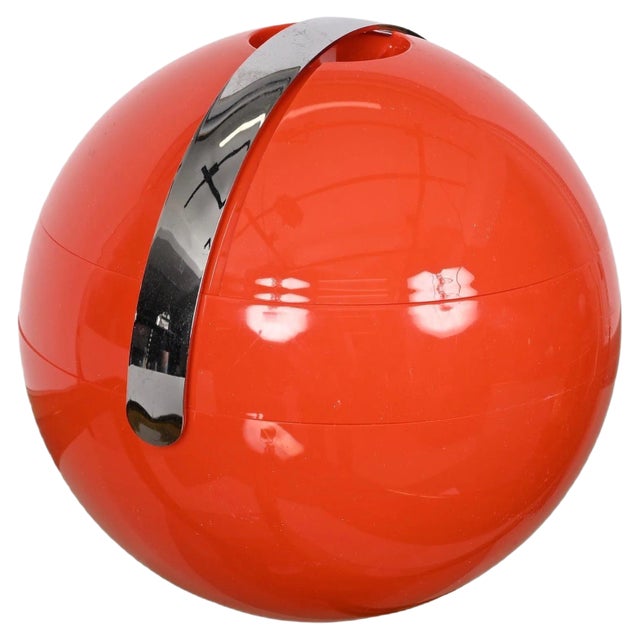 Mid-Century Italian Orange Plastic Ball-Shaped Ice Bucket from Guzzini, 1970s For Sale