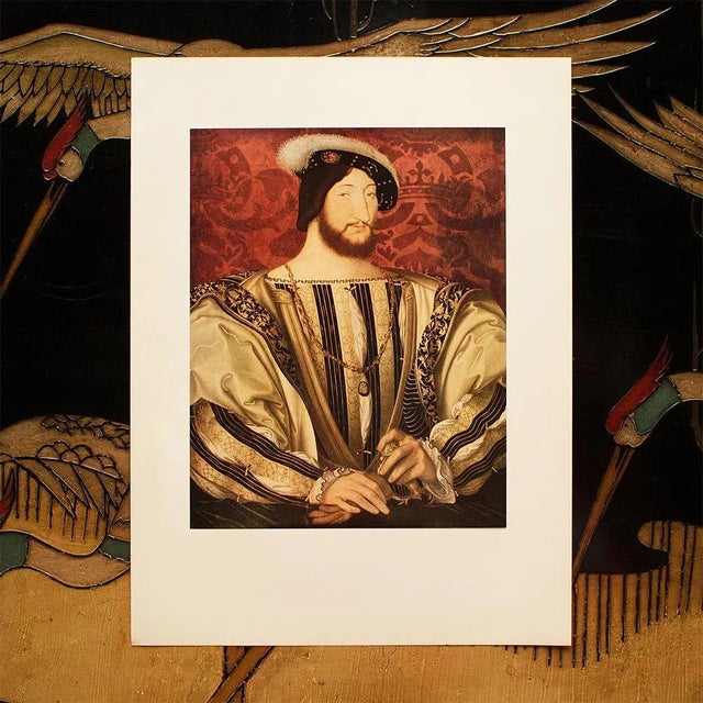 Baroque 1955 After Jean Clouet "Portrait of Francis I", First Edition Vintage Full-Color Print For Sale - Image 3 of 8
