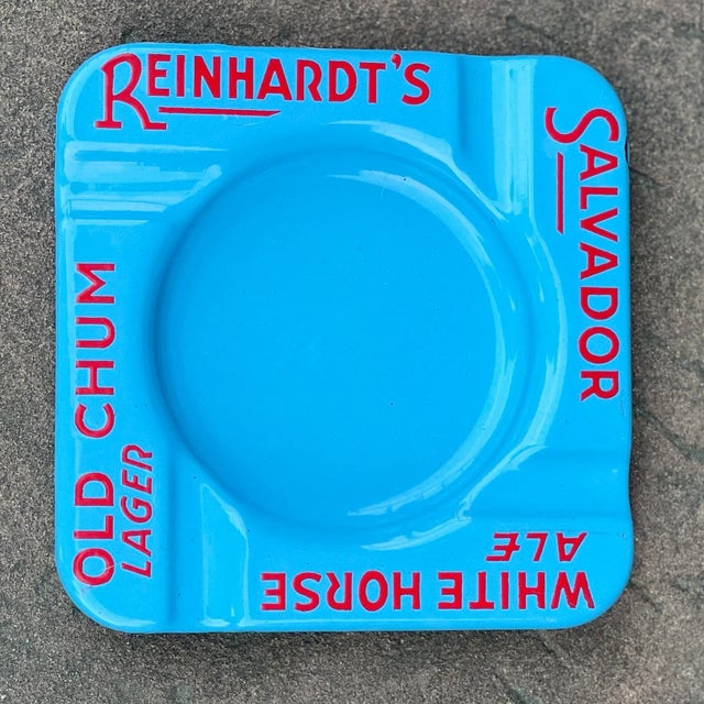 Vintage Reinhardt’s, Old Chum Lager, White House Ale, Salvador Enamel Ashtray. For Sale - Image 12 of 12