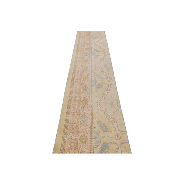 Indian Antique Agra Rug Beige Pink Blue Wool Geometric Indian Runner For Sale - Image 3 of 7