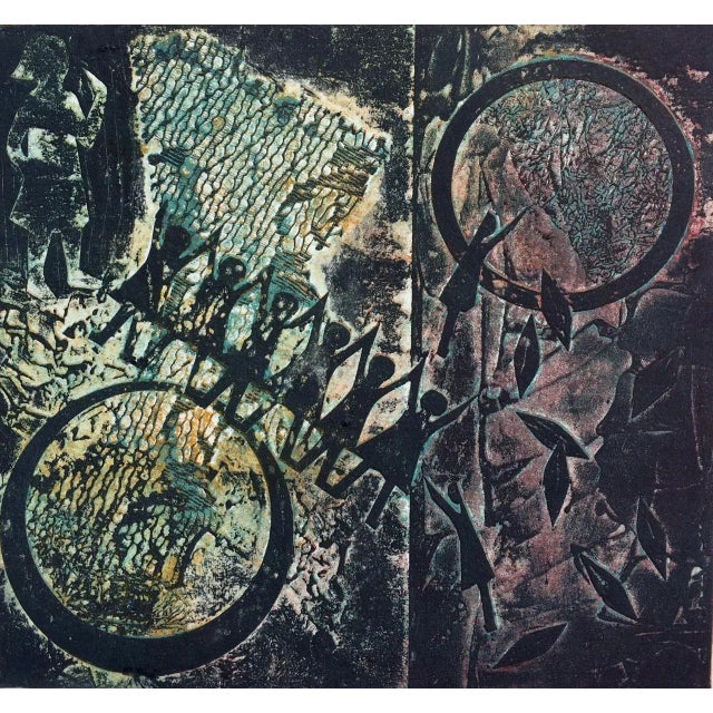 Number IV from a set of 6 unique collagraphs from the studio of Barbara Wagner. Each one is coloured differently. Will be...