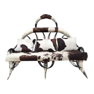 Rare Vintage Horn Cowhide Sofa For Sale