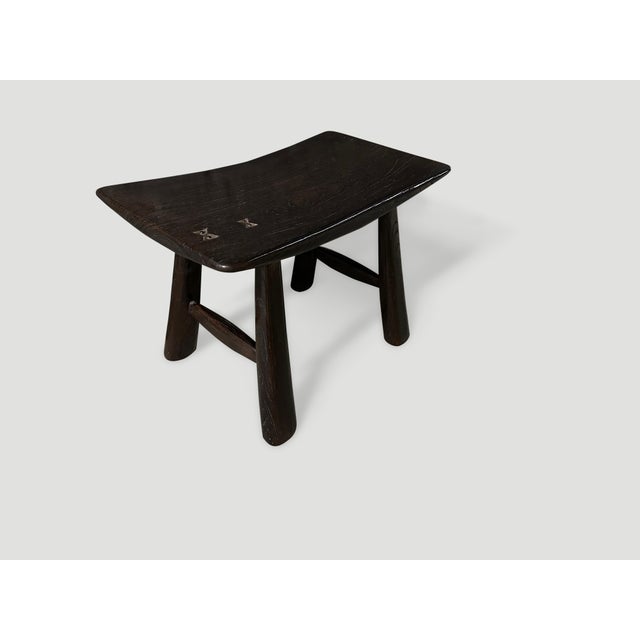 Mid-Century Modern Andrianna Shamaris Mid Century Couture Teak Wood Bench or Stool For Sale - Image 3 of 5