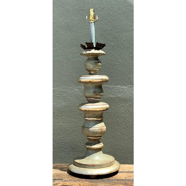 Vintage Distressed Wood Table Lamp For Sale - Image 11 of 16