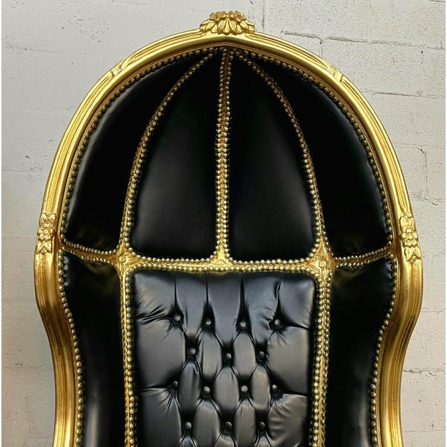 Balloon Chair French Style Black Leather High-Back Canopy Lacquer Chair Set of 2 For Sale In Miami - Image 6 of 9