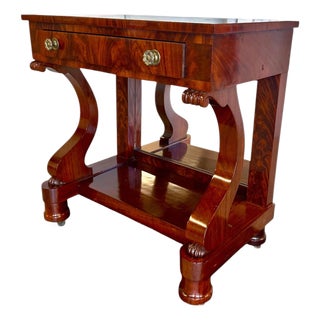 Antique French Empire Style Flame Mahogany Console Table With Mirror. For Sale