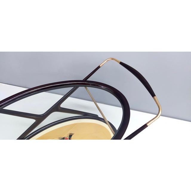 Vintage Ebonized Beech Serving Cart with Oriental Print attributed to Cesare Lacca, Italy For Sale - Image 12 of 14
