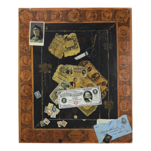 Vintage Trompe l'Oeil Americana Oil Painting With Presidential Border