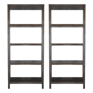 Pair Dessin Fournir Tall Dark Stain Wood Etageres For Sale
