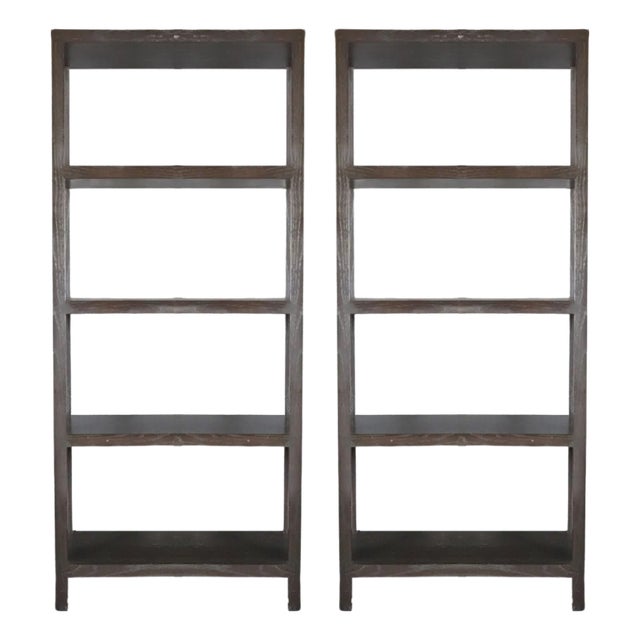 Pair Dessin Fournir Tall Dark Stain Wood Etageres For Sale