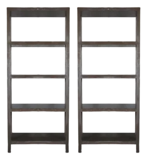 Pair Dessin Fournir Tall Dark Stain Wood Etageres