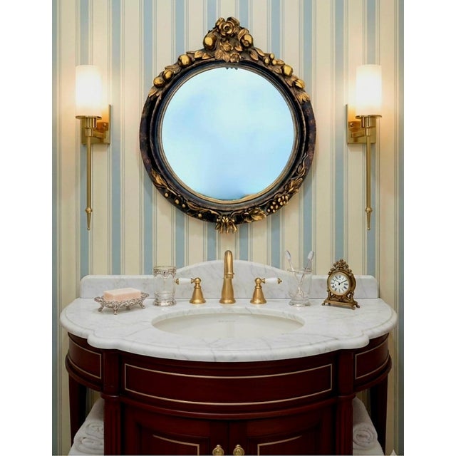 Vintage Round Fruit Tassel Black Gold Wall Mirror For Sale - Image 9 of 9