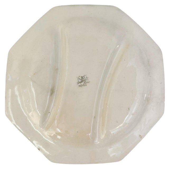 French Art Nouveau Water Lily Asparagus Majolica Plate, Circa 1890 For Sale In San Diego - Image 6 of 7