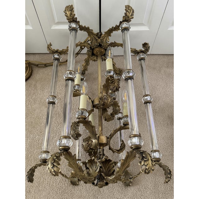 Vintage French Louis XVI Gilded Brass & Crystal Luminaire/Chandelier For Sale - Image 15 of 18
