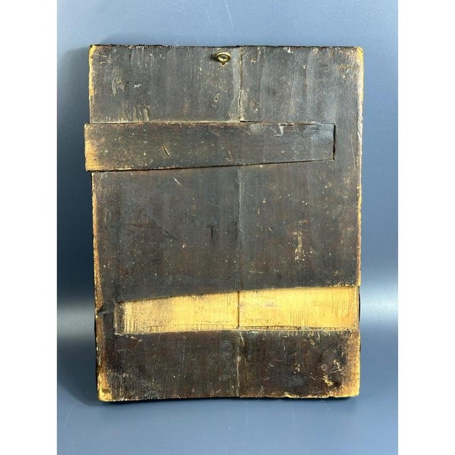 Antique Orthodox Icon with 3 Saints on Gilded Tempera Wooden Board For Sale - Image 9 of 10