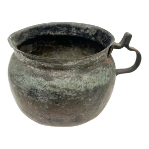 Antique Rustic Handmade Copper Cup Mug + Sculptural Handle