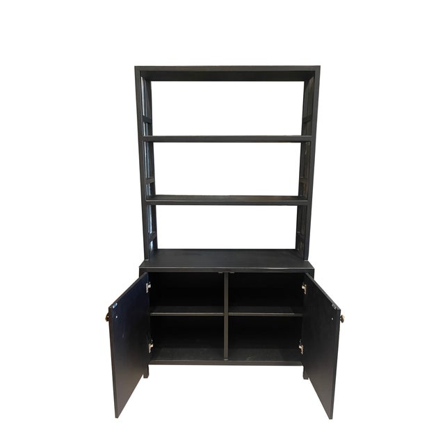 Contemporary Black Faux Belgian Linen Storage Cabinet/Bookcase/Towel Cabinet For Sale - Image 3 of 8