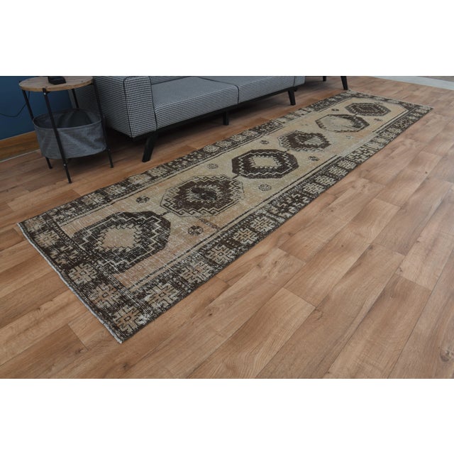 1970s Vintage Handmade Wool Cotton Beige Runner Rug For Sale - Image 9 of 11