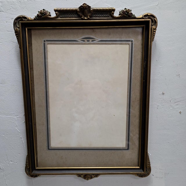 1930s Art Deco Wood Picture Frame, Gold Polychrome Floral Crest, 8x10 For Sale - Image 10 of 14