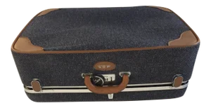 Vintage Blue Tweed “Via Ventura” Large Suitcase