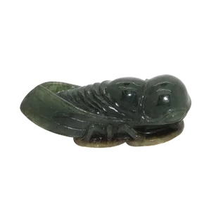 Hand Crafted Jade Pendant Dark Green Cicada Om Money Zen Ornament Figure