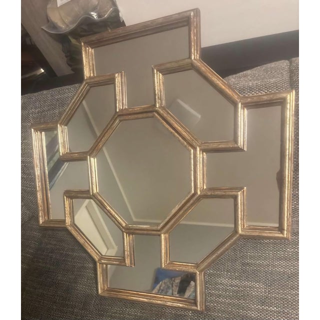 Hollywood Regency Hollywood Regency Geometric Giltwood Wall Mirror, Octagonal Honeycomb Design, 1970s. For Sale - Image 3 of 8