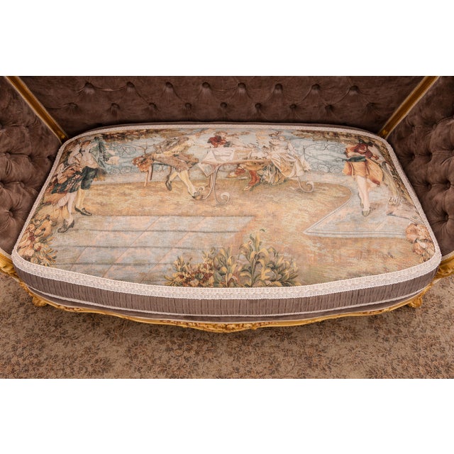 1950s French Louis XVI Gold Velvet Beech Settee 1 Pc For Sale - Image 12 of 12