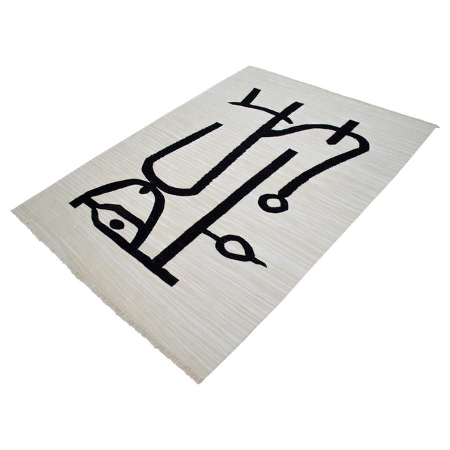 White Paul Klee - Lady Apart (Dame Abseits) Inspired Silk Hand Woven Area Wall Rug - 4′3″ × 5′8″ For Sale - Image 8 of 17