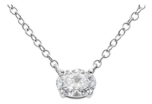 14K White Gold 1/2 Cttw Lab Grown Oval Shape Solitaire Diamond East West 18" Pendant Necklace (E-F Color, VS1-VS2 Clarity)