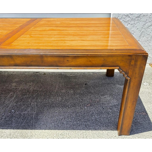 1980s Century Furniture Rustic French Country Maple Parsons Dining Table Expandable For Sale - Image 5 of 15
