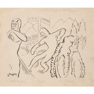 Study for Satyrical Characters - China Ink Drawing by E. Hugon - 1991 1991 For Sale